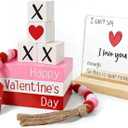 Valentine Wood Book Stack with XOXO Blocks for Table Shelf Tiered Tray Decor (red pink)