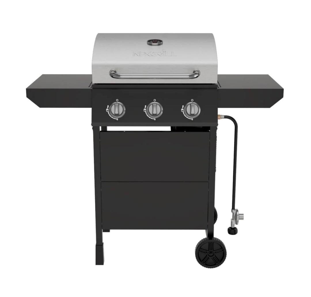 Nexgrill 3-Burner Propane Gas Grill with Side Tables, 27,000BTUs, Stainless Steel Lid, Spacious 429 SQ. In. Cooking Space, BBQ Grill for Outdoor Cooking, Patios, Parties, and More - 720-1012C