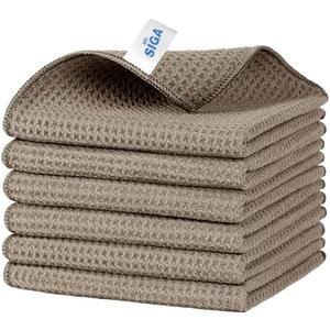 MR.SIGA Waffle Pattern Cleaning Cloths, Reusable Absorbent Microfiber Cleaning Towels, Ultra Soft Microfiber Kitchen Cleaning Rags, 6 Pack, Sandy Brown, 12.6 x 12.6 inch