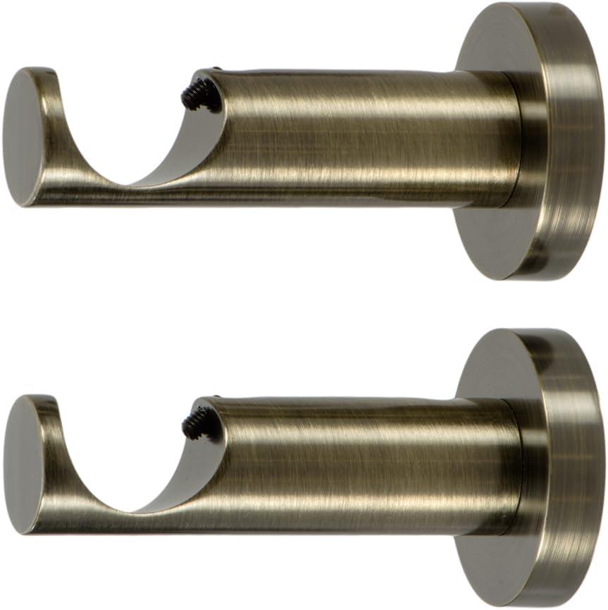 Ivilon Ceiling or Wall Mount Curtain Rod Brackets Holders for Curtain Rods of 7/8 and 1 Inch Diameter. Set of 2. Color Ant Brass