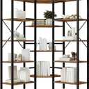 HOOBRO Industrial Corner Bookshelf, 5-Tier L-Shaped Bookcase, Open Display Storage Rack, Floor Standing Storage Shelf, for Living Room, Bedroom, Home Office, Rustic Brown and Black BF68SJ01, 46.8"L x 9.4"W x 54.3"H
