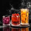 Ribbed Glass Cups Set of 6, 7.5oz Crystal Drinking Glasses for Whisky, 12oz Old Fashioned Glassware for Coffee and Mixed Drink, 15oz Tall Glass Cups for Cocktails