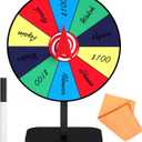 8 Inch Prize Wheel Spinner with Stand, Dry Erase Spinning Wheel for Prizes with Marker and Cloth Used for Wiping, Spin The Wheel Game for Home Parties, Trade Shows & Classroom Activities