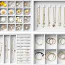 Velvet Jewelry Drawer Organizer Trays – Large White Stackable Jewelry Storage Inserts Set, 4-Layer Jewelry Tray Set for Earrings, Rings, Necklaces, Bracelets with Removable Dividers for Dresser,Vanity, White, Expanded (Magazine Size)