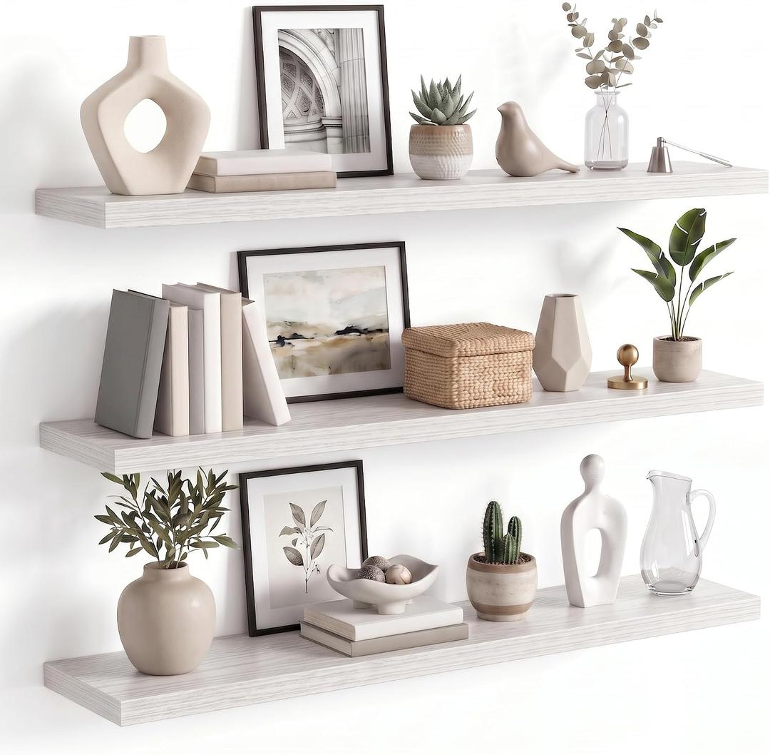 WOPITUES Long Floating Shelves 36", 3 Pcs Wall Shelves, Invisible Brackets, 36in