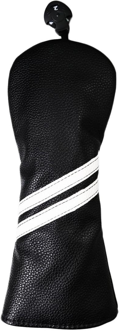 Vintage Golf Club Head Covers for Driver, Fairway Woods and Hybrids Classic Stripes Style Synthetic PU Leather Headcover with Number Tag