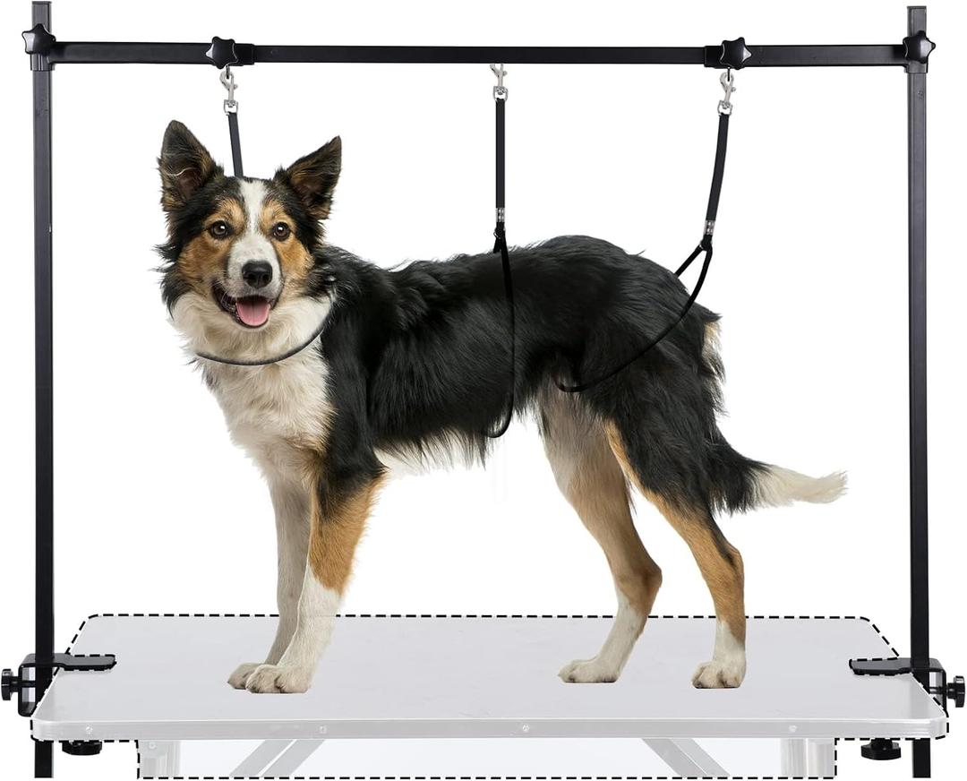 H-Shape Dog Grooming Arm with Clamp, Heavy Duty Pet Grooming Table Arm with Loop Noose, 32" Height Adjustable and 34" - 50" Width Adjustable for Large & Medium & Small Pets, Black