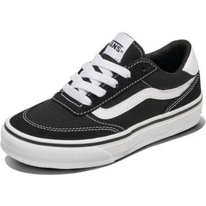 Vans Kids' Brooklyn LS Low-Top Sneakers (2 Little Kid, Suede/Canvas Black/White)
