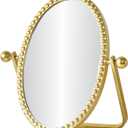 Vintage Vanity Table Mirror, Desk Makeup Mirror Metal Framed with Stand, Gold Oval Retro Mirrors 360 Adjustable Rotation for Tabletop, Bedroom, Bathroom, Living Room, Antique 10.8'' x 7''