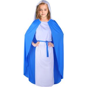 Kids Biblical Costumes Girls Virgin Nativity Costume Blue Christian Saint Mary Costume for Halloween Cosplay (Medium)