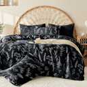 MUXHOMO Duvet Cover Queen Size, Reversible Floral Black Duvet Cover Set with Zipper Closure, 3 Pieces Botanical Patterns Soft Microfiber Bedding Set with 4 Ties (90"x90", 2 Pillow Cases) (01 - Black Leaves (No Comforter))