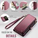 Defencase Compatible with iPhone 15 Pro Max Case Wallet with RFID Blocking Card Holder for Women Men, PU Leather Magnetic Snap Flip Zipper Strap Wallet Phone Case Fit for iPhone 15 Pro Max, Wine Red