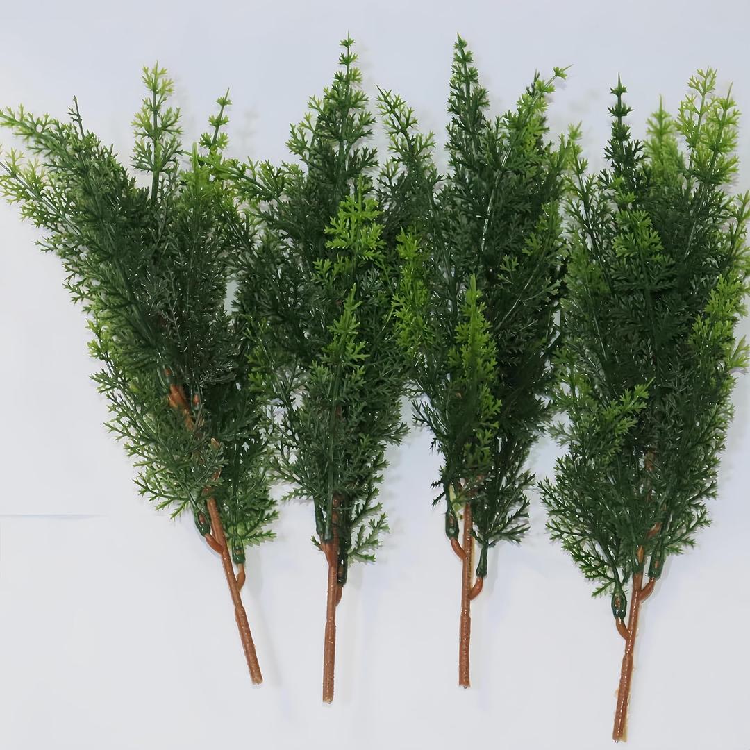 Artificial Cedar Tree Branch Accessories - 4pcs 9 Inch Simulated Tree Branch Plants, Hand Trimmed, UV Resistant, Low Maintenance, Suitable for Indoor and Outdoor Decorations (9 Inch)