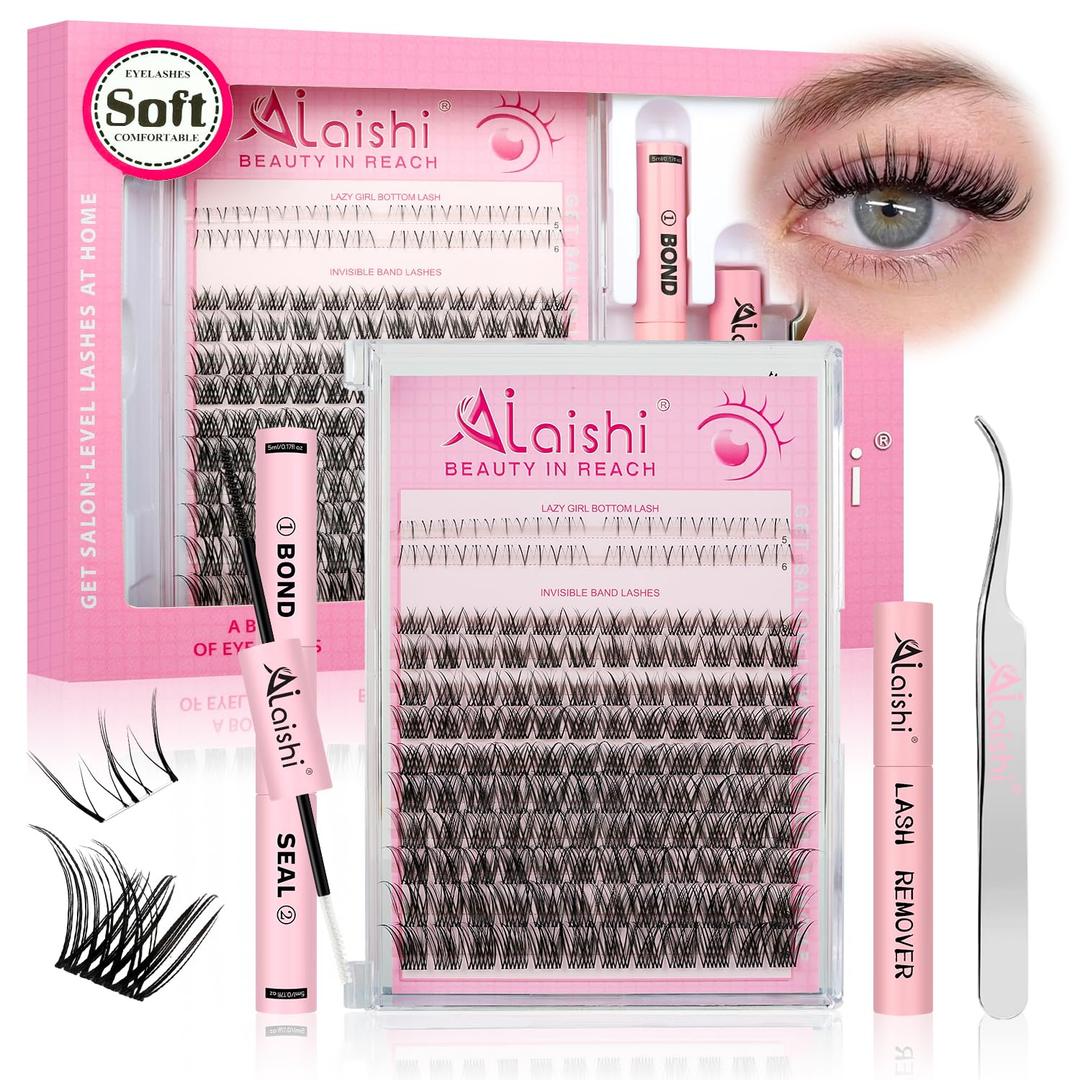 Lash Clusters Kit, DIY Cluster Eyelash Extensions 516mm,144pcs Fluffy D Curl Natural Lashes with Bond and Seal,Remover, TweezersNatural Fake Cat Eye Individual Manga Clusters 1-4-L