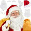 Christmas Santa Costume Set Includes Christmas Santa Hat Beard Wig White Gloves Glasses Present Bag for Xmas Costume