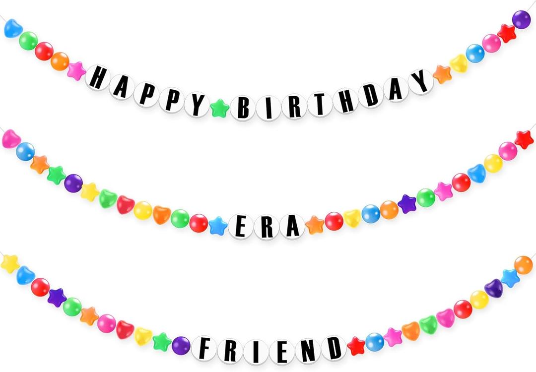 ShinyRelief 74 Pcs DIY Giant Friendship Bracelet Birthday Banner in My Birthday Era Banner Famous Singer Customizable Garland Decor Foam Circles Ball Plastic Balls DIY Supplies(Rainbow Color)