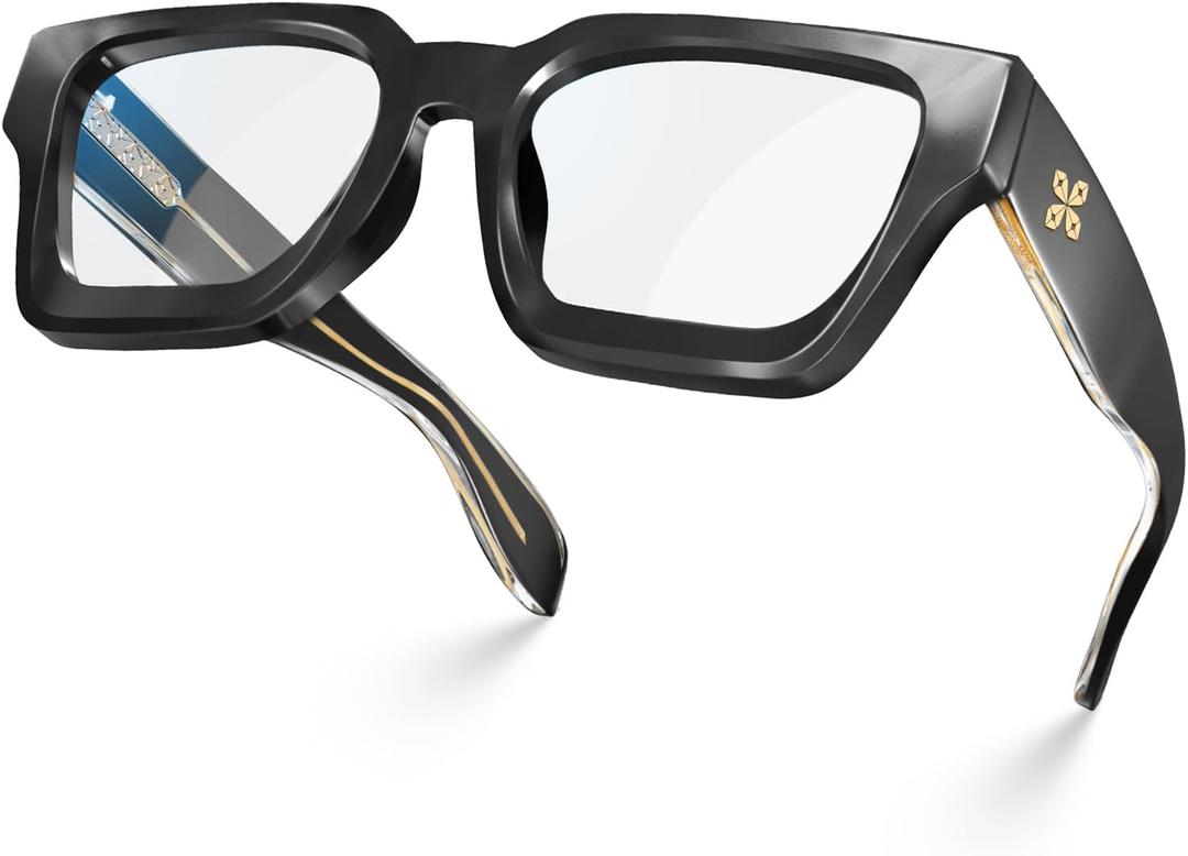 VISOONE Enhanced Version Rectangle Chic Preppy Look Blue Light Blocking Glasses for Women Men RIVER-LIGHTER (Black)