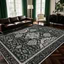9x12 Area Rug Living Room Rugs, Stain Resistant Washable Rug, Vintage Large Non-Slip Backing, Low Pile Lightweight Print Rug for Bedroom Dinning Room Home Office (Green2)