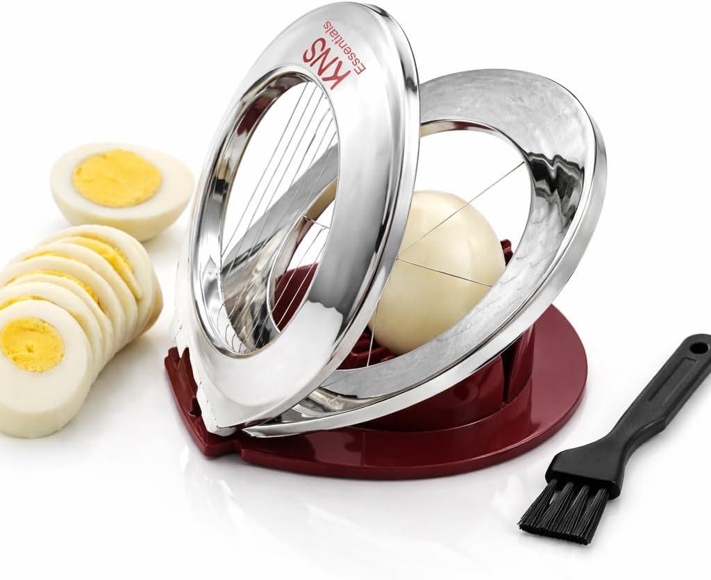 Egg Slicer & Cutter for Hard Boiled Eggs  2-Way Multipurpose Stainless Steel Slicer for Fruits & Vegetables  Includes Cleaning Brush