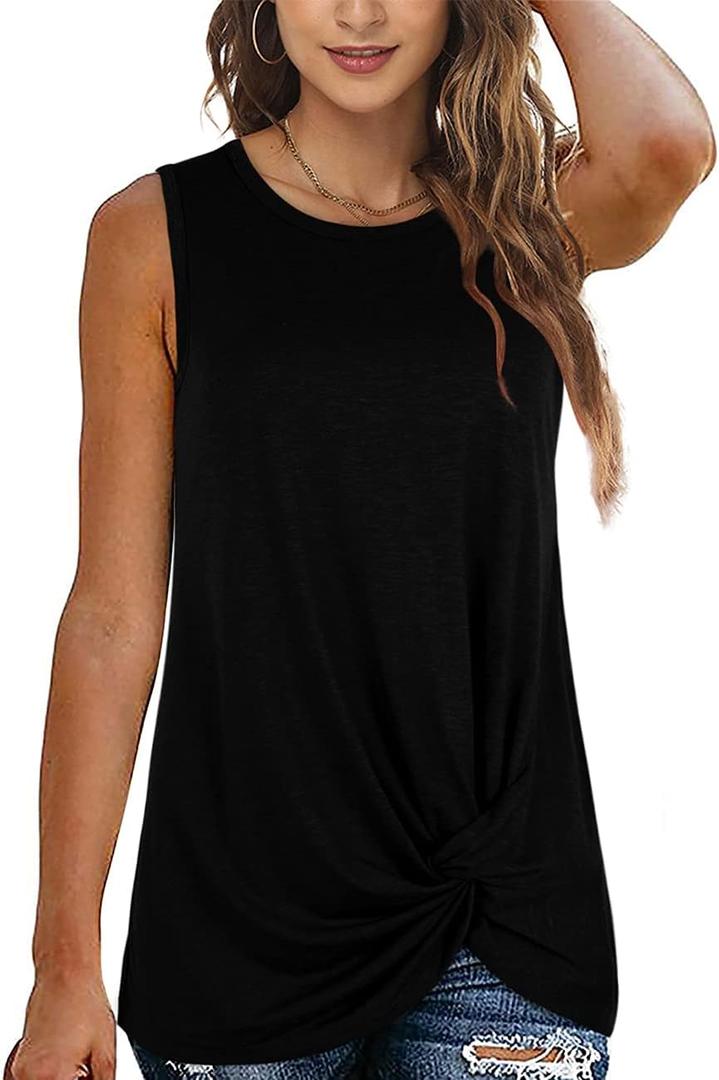 SAMPEEL Womens Tank Tops Twist Knot Summer Sleeveless (Small, 01-black)
