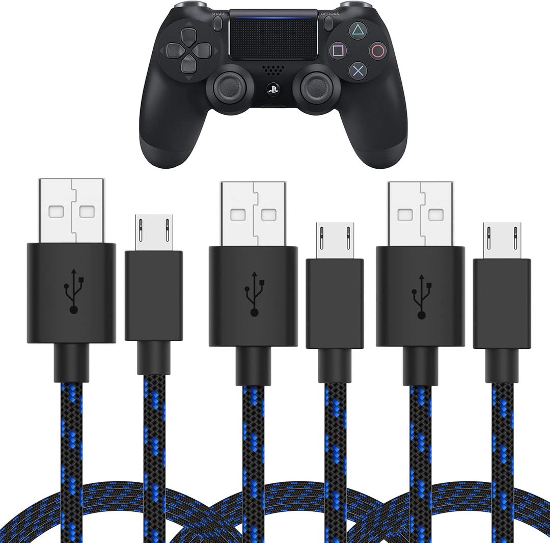 TALK WORKS Micro USB Controller Charger Cable for PlayStation 4-6-Foot Long Braided Heavy-Duty Fast Charger Cord for PS4, Blue-Black (3 Pack) TALK WORKS Micro USB Controller Charger Cable for PlayStation 4-6-Foot Long Braided Heavy-Duty Fast Charger Cord for PS4, Blue-Black (3 Pack)