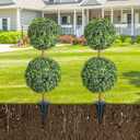 momoplant Artificial Topiary Double Ball Small Trees with Ground Spike 35 Inch Tall for Outdoor/Indoor [2 Pack] 2 Ft Faux Boxwood Plants