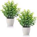 FAVOWREATH 2 Pack Fake Plants Ceramic Mini Artificial Greenery Potted Plants for Home Decor Office Decor Room Decor Farmhouse Decor Indoor Table Bathroom Decor