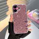 NITITOP Compatible with iPhone 17 Case Cute Cool Glitter Leopard Print Cheetah Sparkle Bling for Girl Women Plating Camera Edge Shockproof Protective Cover - Pink