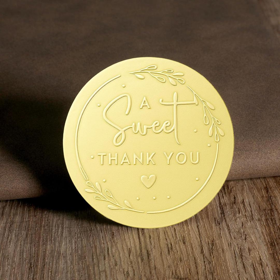 120 Pcs A Sweet Thank You Stickers 2 Inch Thank You Gift Stickers Round Gold Foil Embossed Wedding Invitation Sticker, Personalized Party Favor Labels for Bridal Shower, Business Packaging