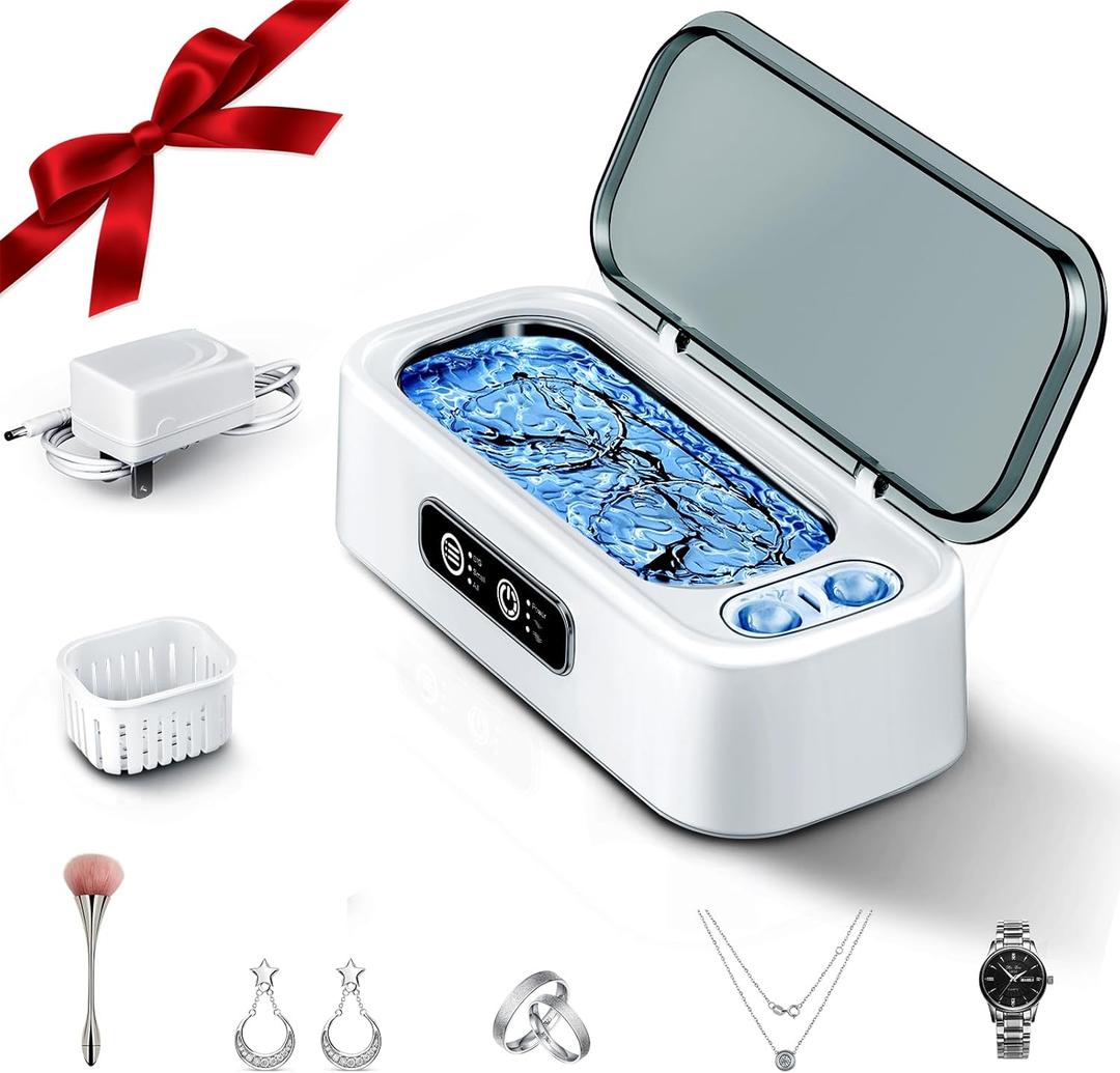 SUNPOW Ultrasonic Jewelry Cleaner Machine Dual Chambers for Contact Lenses & Jewelry, 45kHz Sonic Cleaner for Silver & Gold, Rings, Earrings, Glasses, Watches, Necklaces  Quiet 45dB, Deep Cleaning