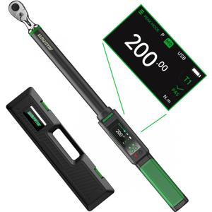 Digital Torque Wrench, 1/2 Torque Wrench, 7.38-147.5 Ft-lbs/10-200 N.m, 2 ACCURACY with Buzzer & LED Indicator for Automotive Motorcycle & Bicycle