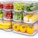 Fridge Organizers and Storage, 10 Pack Clear Freezer Organizer Bins with Lids for Kitchen, Pantry, Refrigerator, Food, Fruit, Vegetable Storage (10 Bins (No Pull-out Drawer))
