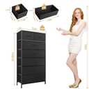 Mifuro Tall Dresser for Bedroom, Vertical Storage Organizer Tower with 7 Drawers, Chest of Drawers with Fabric Bins, Steel Frame, Wood Top for Bedroom, Closet, Entryway- Black