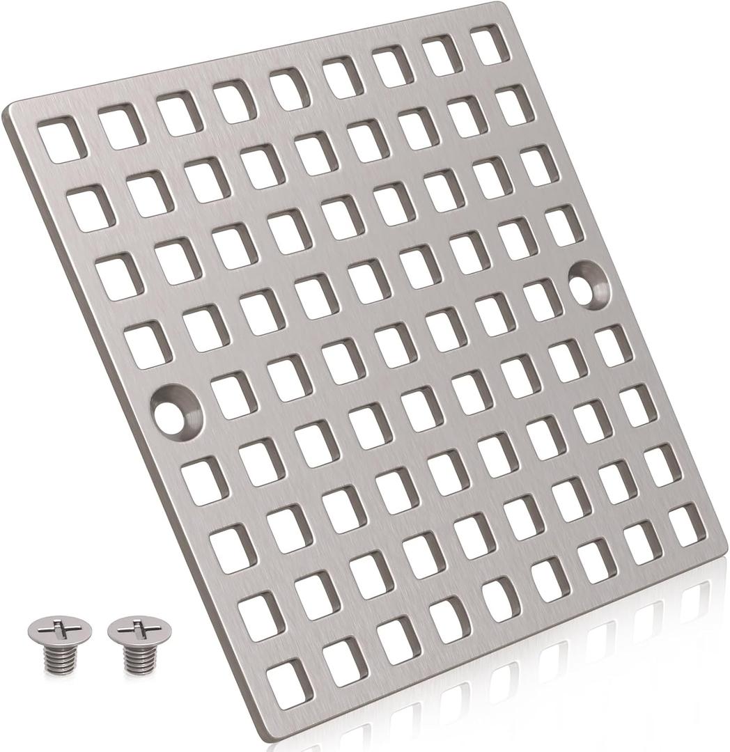 3-7/8" Brushed Nickel Shower Drain Cover - Square Floor Drain Cover Replacement - Hair Catcher/Drain Strainer for Bathrooms, Showers, and Sinks - SUS304 Stainless Steel & CUPC Certified