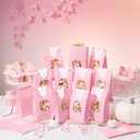 Teenyyou 36 Sets Little Pumpkin Baby Shower Favors 36 Pcs Thanks for Poppin' by to Celebrate Paper Popcorn Bags for Party with 36 Clothes Popcorn Stickers Engaged Container Baby Shower Bags(Pink)