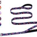 Hikiko Double Handle Dog Leash 6 Ft for Medium Large Dogs, Padded Traffic Handles Lead for Walking Training (Navy Blue Floral) (1 in x 6 ft)