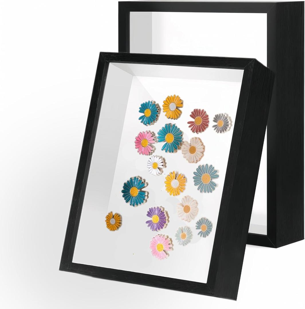 2 Pack 6x8 Shadow Box FrameHD Glass Wooden Black Hollow Photo Frame,Black Frames for Flower Pressing, Seashell Display Box ,Pet Memorial Shadow Box ( 2pcs 6X8)