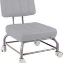 Low Rolling Stool Roller Seat with Universal Swivel Caster Wheels for Home Office Stool Garage Shop Stools PU Leather High Density Cushion and Steel Grey