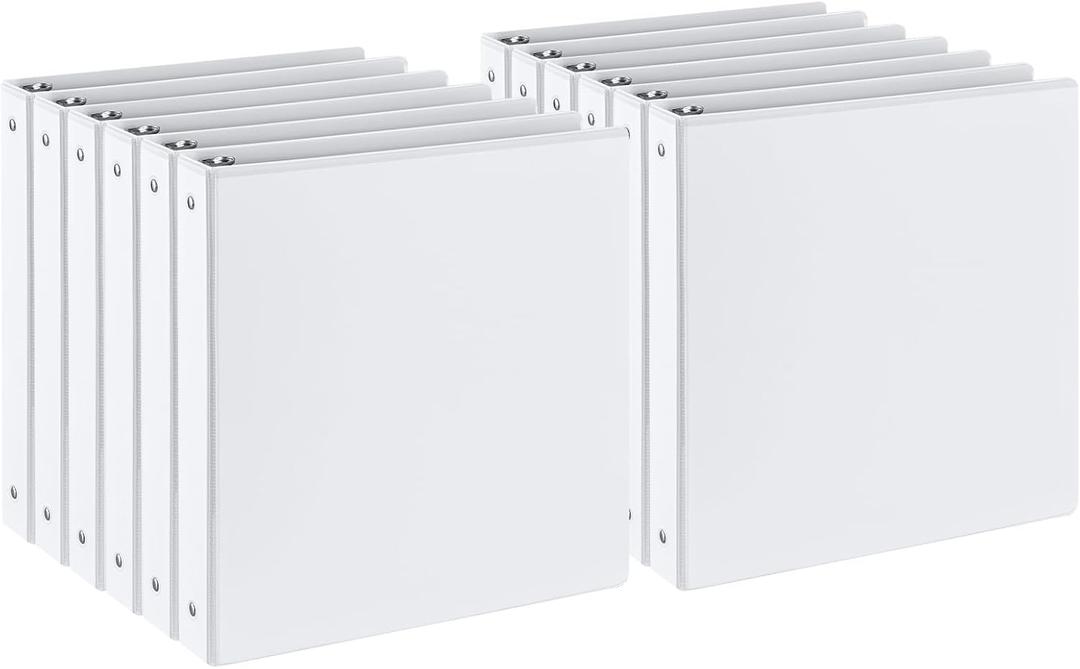 1 Inch 3-Ring Binder with 2 Interior Pockets, Heavy Duty 1" Round Ring Binder Holds 200 Sheets of US Letter Size 8.5'' x 11'' Paper for Office/Home/School 11-Pack (White, 1 Inch)