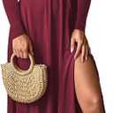 Yuopeid Women's Sexy Deep V Neck Solid Color Pleated High Waist Slit Club Party Evening Long Maxi Dress, Red, Large