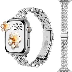 Dressy Silver iWatch Bands for Women - Compatible with Apple Watch Series 10-1/SE/Ultra, Fits 38mm 40mm 41mm 42mm 44mm 46mm - Luxury Designer Bracelet, Elegant Stylish Strap