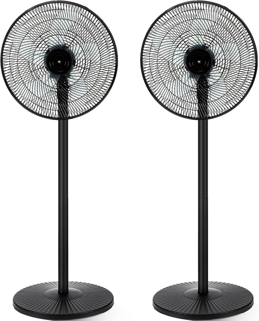 2 Pack 16" Oscillating Pedestal Stand Fan, 8 Speed, 50 DB Quiet, Black Heavy Duty Industrial Standing Floor Fan with 9 H Timer for Home, Living Room, Kitchen, Office