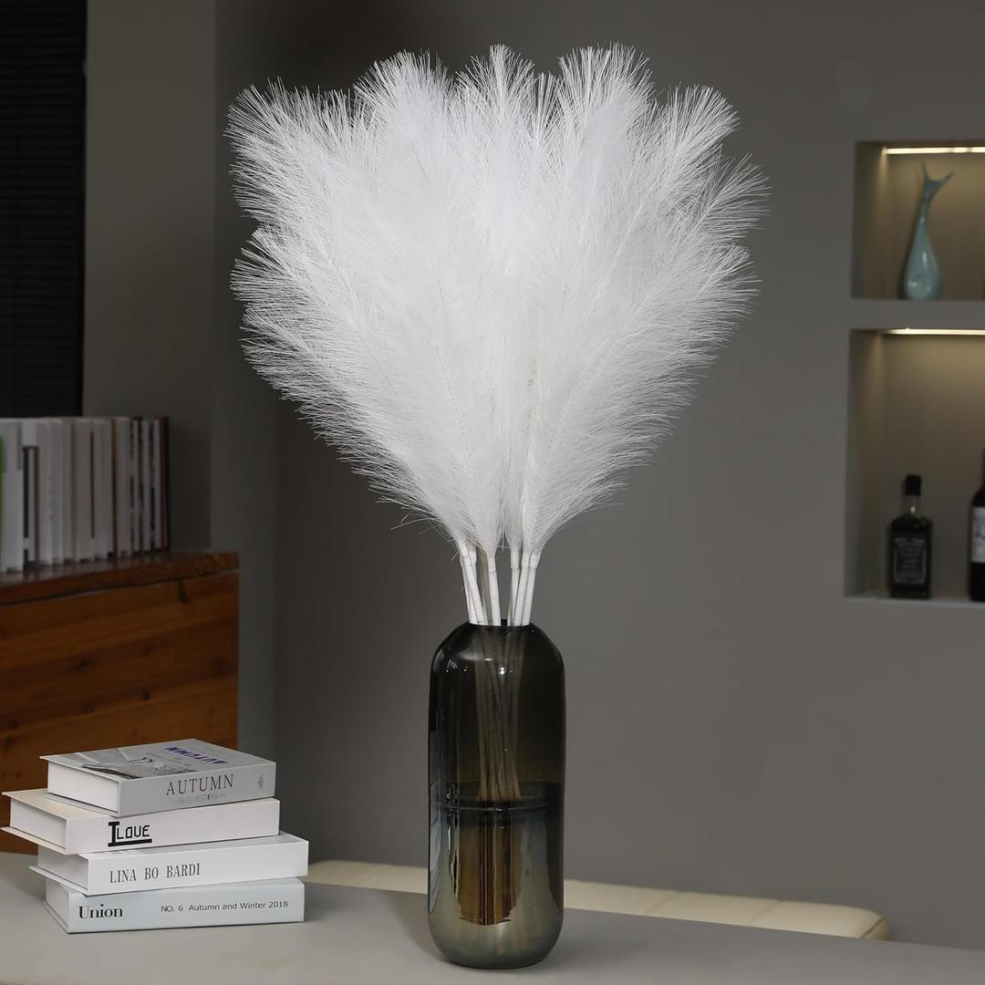 Wertuirk 9 Stems White Faux Pampas Grass - 38 Inch Tall Artificial Pompous Grass Decor, Large Fake Pampas Floral for Vase Filler, Wedding Centerpieces, Party, Christmas and Home Decor (White)