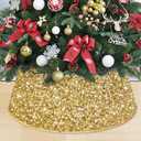 MODFUNS 28.8 Inch Christmas Tree Collar Gold Sparkling Large Xmas Tree Ring Felt Christmas Tree Collars Cover Sequin Xmas Tree Stand Collar Shiny Tree Collar Celebration Holiday Supplies