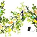 6FT Easter Garland with LED Lights, Artificial Spring Vine Branches, Floral Decorated Eggs and Flower Simulation Suitable for Holiday Parties, Mantle or Fireplace Decoration, Indoor Outdoor Use.