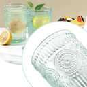 CREATIVELAND Colored Vintage Drinking Glasses Set of 4, 11.84 oz Romantic Embossed Water Glasses, Colored Tumblers Tempered Glass for Juice, Beverages, Beer, Cocktail (Green)