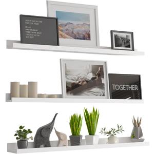 LAPTAIN 48 Inch Floating Shelves Wall Mounted Wall Shelves Set of 3,White Large Picture Ledge Shelf for Bedroom Living Room Bathroom Kitchen Nursery