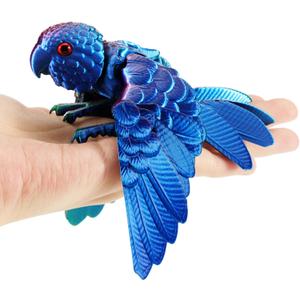 3D Printed Articulated Parrot Figure with Movable Wings, Flexible Joint Bird Desk Fidget Toy, Colorful Collectible Home & Office Decor Gift (Iridescent Ocean Blue & Purple)