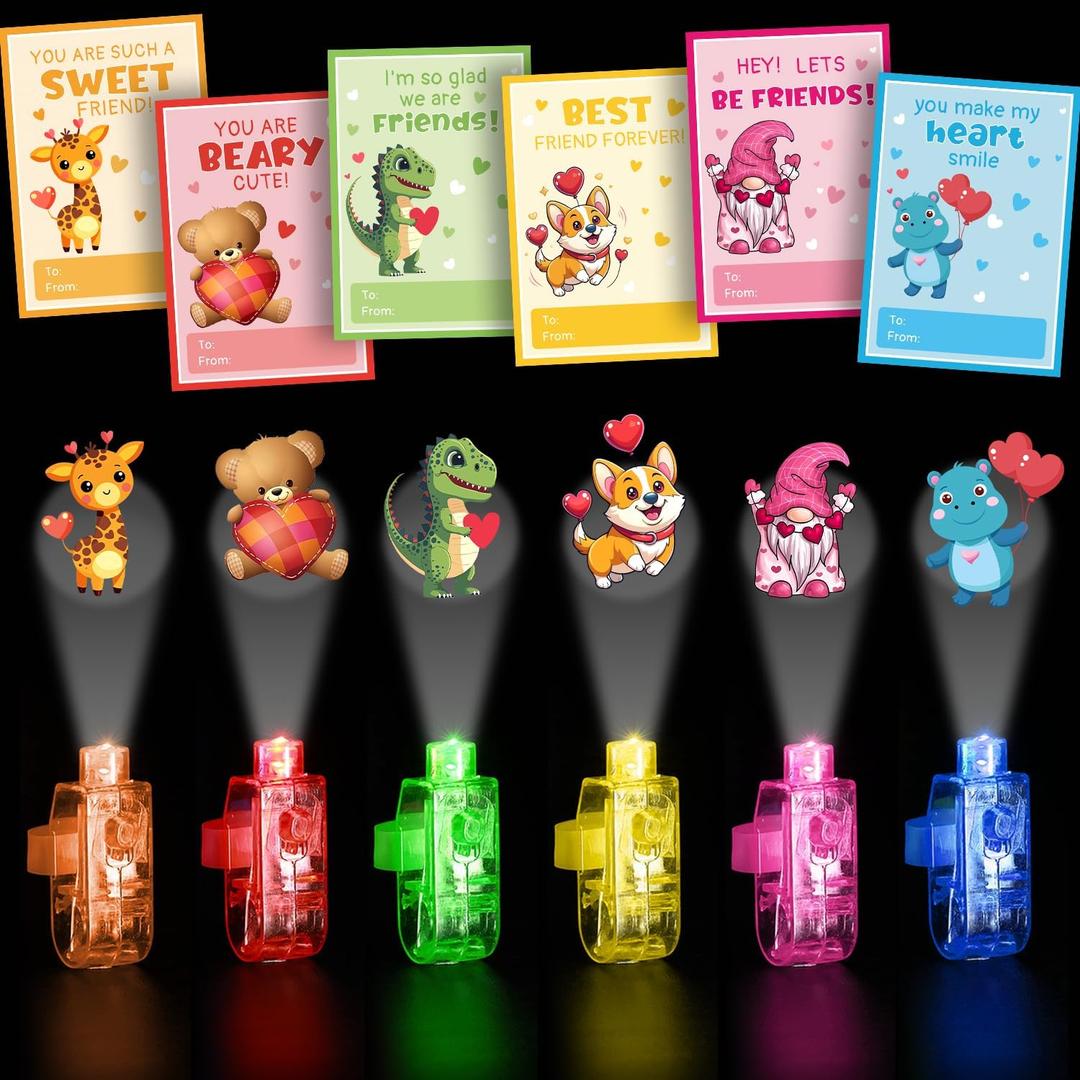 2 x M AMFEOV 36 Pcs Valentines Day Gifts for Kids, Valentines Day Cards School Classroom with Finger Lights