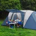 2-4 Person Family Camping Tent with Porch, Weatherproof Camping Shelter with Rainfly, 2 Room Easy Set Up Family Tent with Living Area for Outdoor, Backyard, Hiking , Blue 
